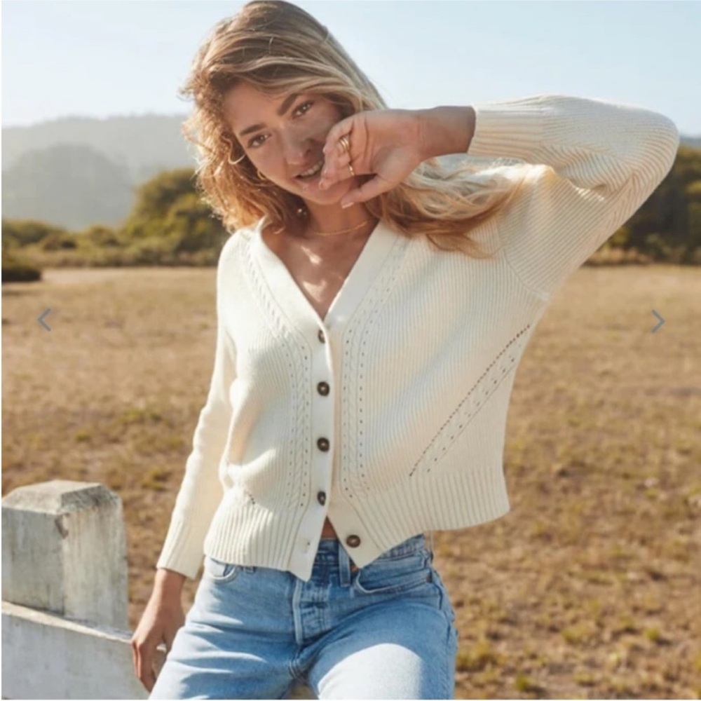 Marine Layer Cream Robin Cropped Button-Up Cardigan